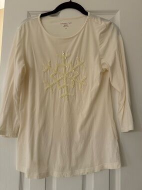 Coldwater Creek Cream Snowflake Sequin Long Sleeve Tee